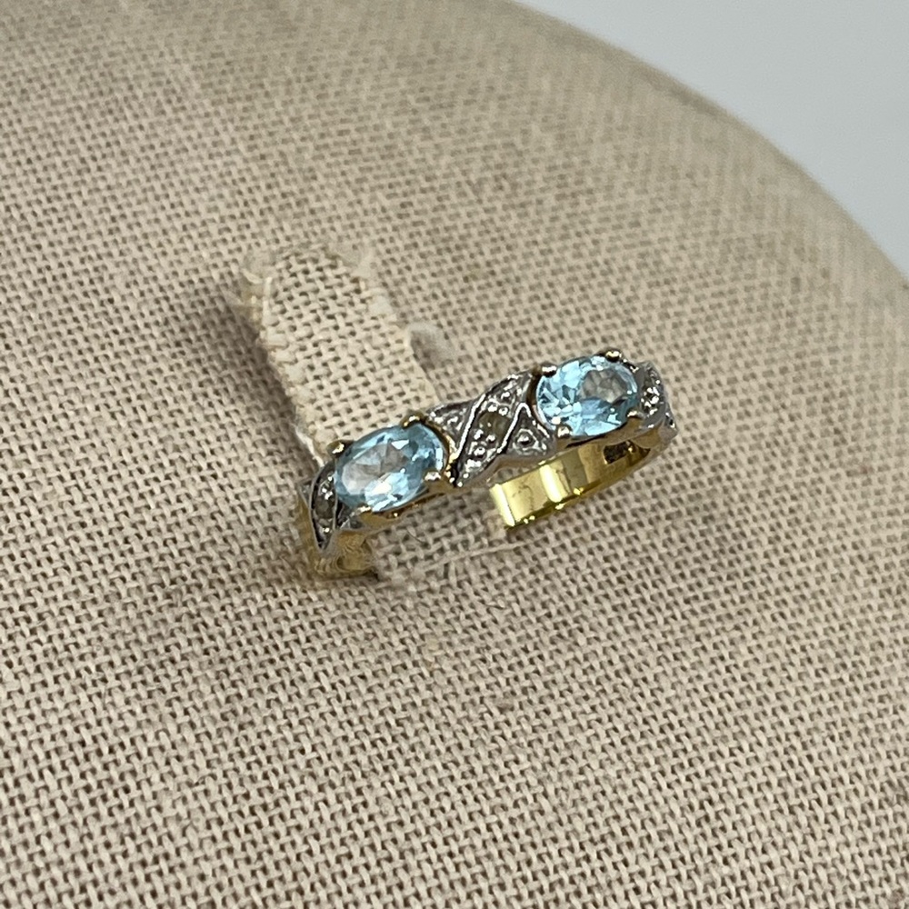 Vintage Gold over 925 Sterling Silver with Aquamarine Gemstone Size 7 Ring - Picture 5 of 15
